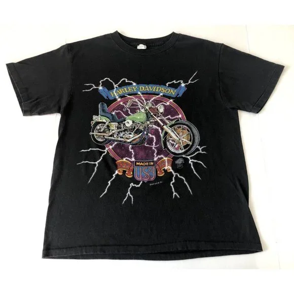 Harley-Davidson | Shirts | Vintage 9s Thunder Lightning Harley Tee